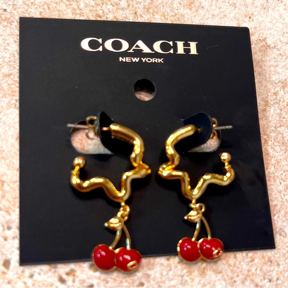 Coach Gold and Red Cherry Earrings